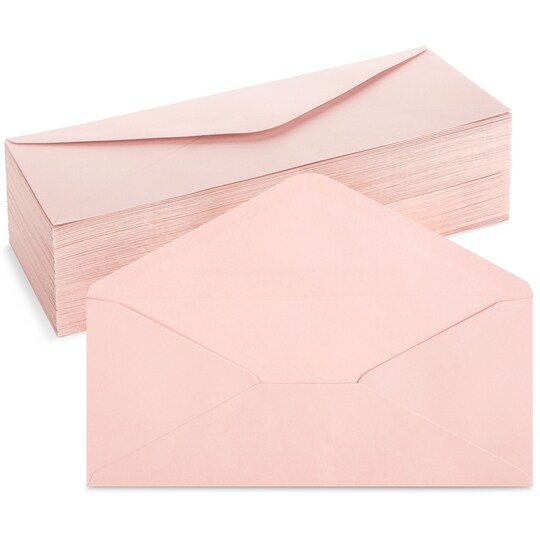 Juvale Pink Envelopes #10 - Bulk Blush Pink Envelopes for Invitations & Letters - Mailers for Office Supplies - 4 1/8 x 9 1/2 Inches, 96-Pack, Flat